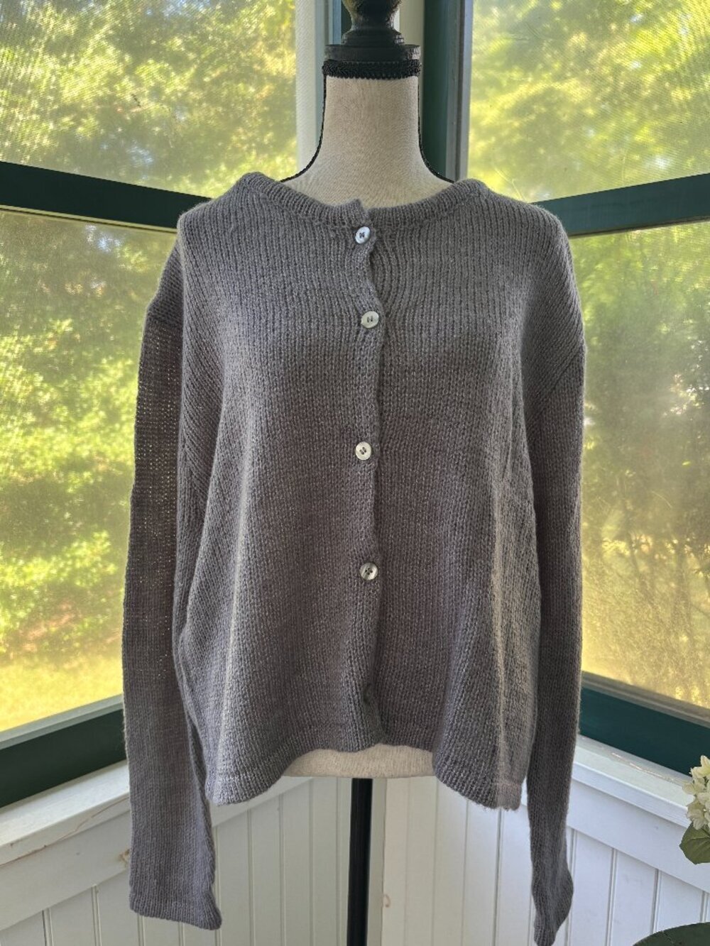 NIA Ariana Button Front Cardigan — Grey Ribbed Knit L/XL NWT